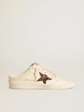 Zapatos tipo sabot «Ball Star» en napa marfil con estrella de purpurina bronce