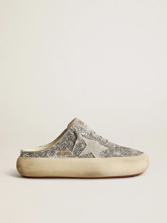 Zapatos tipo sabot «Space-Star» para mujer con purpurina, estrella gris hielo y lengüeta