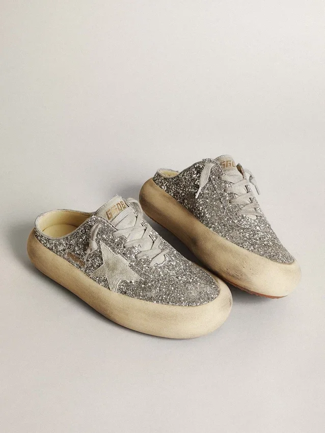 Zapatos tipo sabot «Space-Star» para mujer con purpurina, estrella gris hielo y lengüeta