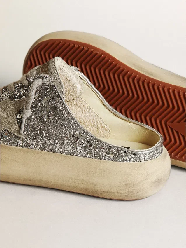 Zapatos tipo sabot «Space-Star» para mujer con purpurina, estrella gris hielo y lengüeta
