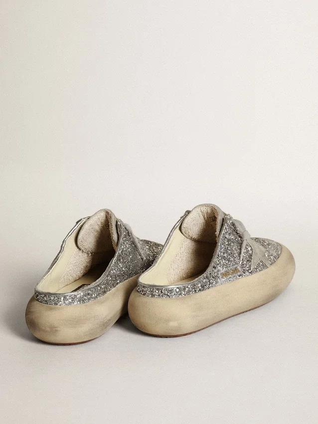 Zapatos tipo sabot «Space-Star» para mujer con purpurina, estrella gris hielo y lengüeta