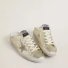Zapatos tipo sabot «Super-Star» en piel con acabado platino y estrella de ante beige