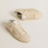 Zapatos tipo Sabot Super-Star para mujer en lona beige con abalorios bordados y estrella de ante beige