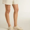 Zapatos tipo Sabot Super-Star para mujer en lona beige con abalorios bordados y estrella de ante beige