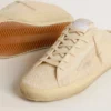 Zapatos tipo Sabot Super-Star para mujer en lona beige con abalorios bordados y estrella de ante beige