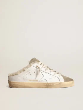 Zapatos tipo Super-Star Sabot con estrella de piel blanca y forro de piel de oveja