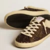 Zapatos tipo Super-Star Sabot con purpurina, estrella marrón y forro de piel de oveja